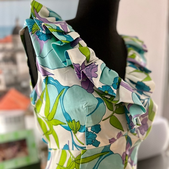 60s/70s jumpsuit with ruffled contoured neckline and full frontal zipper sz M/L - Picture 5 of 9